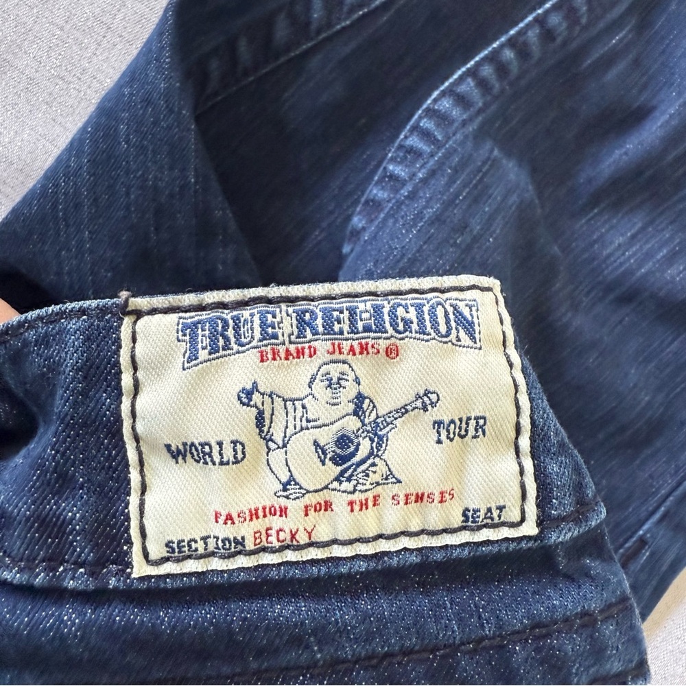 True Religion Becky Women's Dark Denim Navy Stitch BootCut Low Rise Size 27 - Picture 6 of 9